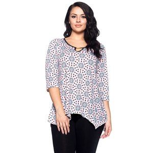 Hot Ginger Ladies Shark Bite Tunic Top Blue Floral Print Size 4XL  NWOT